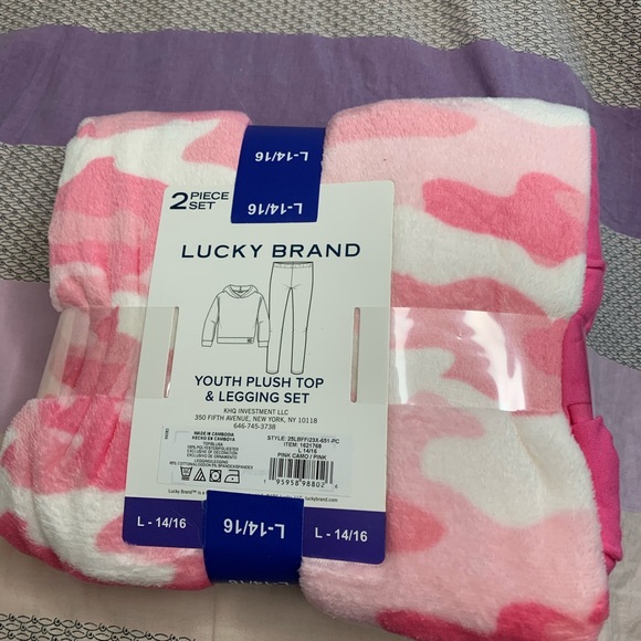 NWT LUCKY BRAND 2 PIEDE SET YOUTH PLUSH TOP & LEGGING SET PINK size L-14… - Picture 5 of 6